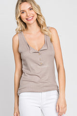 Taupe Ribbed Button Up Tank Top