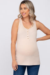 Cream Ribbed Button Up Maternity Tank Top