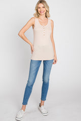 Cream Ribbed Button Up Tank Top