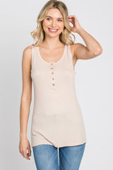 Cream Ribbed Button Up Tank Top