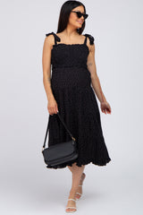 Black Polka Dot Sleeveless Tiered Maternity Midi Dress