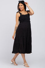 Black Polka Dot Sleeveless Tiered Maternity Midi Dress