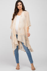 Beige Chiffon Floral Embroidered Ruffle Maternity Cover-Up