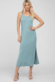 Light Teal Sleeveless Side Slit Maxi Dress