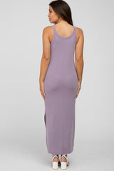 Lavender Sleeveless Side Slit Maternity Maxi Dress