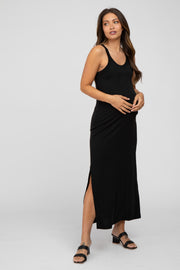 Black Sleeveless Side Slit Maternity Maxi Dress