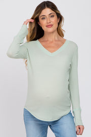 Light Olive Waffle Knit Maternity Long Sleeve Top