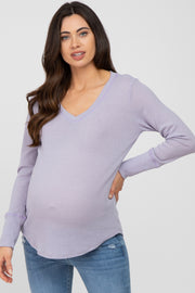 Lavender Waffle Knit Maternity Long Sleeve Top