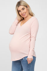 Light Pink Waffle Knit Maternity Long Sleeve Top