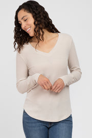 Beige Waffle Knit Long Sleeve Top