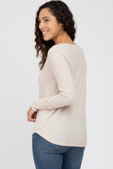 Beige Waffle Knit Long Sleeve Top