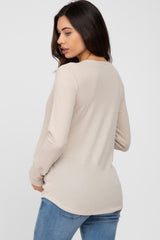 Beige Waffle Knit Maternity Long Sleeve Top