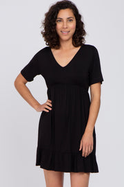 Black V-Neck Ruffle Hem Dress