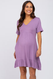 Lavender V-Neck Ruffle Hem Maternity Dress