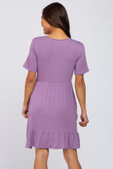 Lavender V-Neck Ruffle Hem Maternity Dress