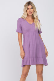 Lavender V-Neck Ruffle Hem Dress