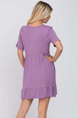 Lavender V-Neck Ruffle Hem Dress