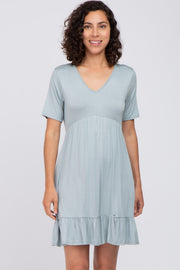 Light Blue V-Neck Ruffle Hem Dress