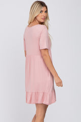 Light Pink V-Neck Ruffle Hem Dress