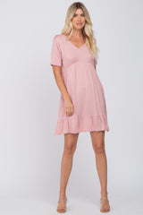 Light Pink V-Neck Ruffle Hem Dress