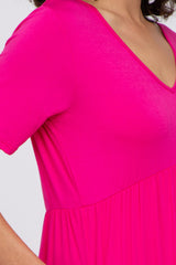 Fuchsia V-Neck Ruffle Hem Dress