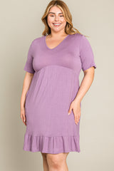 Lavender V-Neck Ruffle Hem Plus Dress