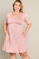 Light Pink V-Neck Ruffle Hem Maternity Plus Dress