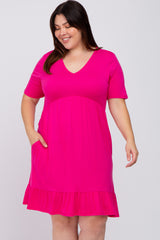 Fuchsia V-Neck Ruffle Hem Maternity Dress