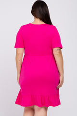 Fuchsia V-Neck Ruffle Hem Dress