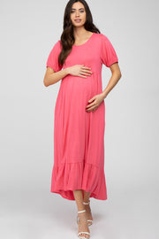 Coral Crochet Back Maternity Midi Dress