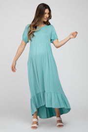 Light Jade Crochet Back Maternity Midi Dress