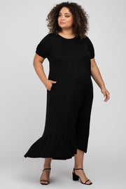 Black Crochet Back Maternity Plus Midi Dress