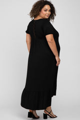 Black Crochet Back Maternity Plus Midi Dress