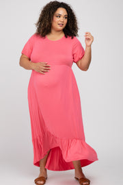 Coral Crochet Back Maternity Plus Midi Dress