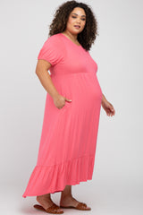 Coral Crochet Back Maternity Plus Midi Dress