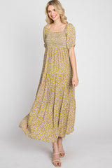 Yellow Floral Square Neckline Maxi Dress