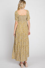 Yellow Floral Square Neckline Maxi Dress