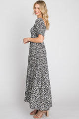 Black Floral Square Neckline Maxi Dress