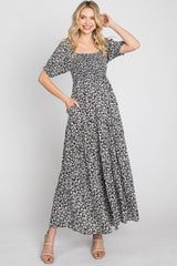 Black Floral Square Neckline Maxi Dress