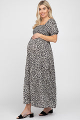 Black Floral Square Neckline Maternity Maxi Dress