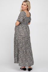 Black Floral Square Neckline Maternity Maxi Dress