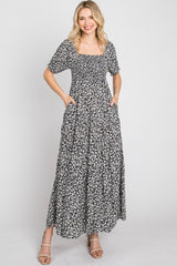 Black Floral Square Neckline Maxi Dress