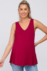 Burgundy Basic V-Neck Maternity Tank Top