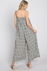 Cream Black Floral Wide Leg Jumpsuit