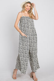 Cream Black Floral Wide Leg Jumpsuit