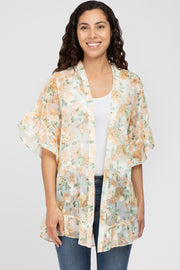 Peach Floral Chiffon Ruffle Cover-Up