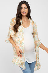 Peach Floral Chiffon Ruffle Maternity Cover-Up