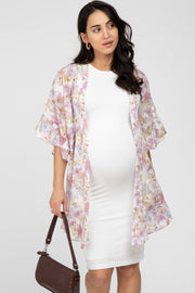 Lavender Floral Chiffon Ruffle Maternity Cover-Up