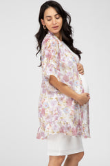 Lavender Floral Chiffon Ruffle Maternity Cover-Up