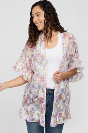 Lavender Floral Chiffon Ruffle Cover-Up